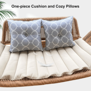Purple Leaf 2-Seat Cloud Swing Chair with Cushion and Pillows – Khaki Outdoor Patio Hanging Loveseat