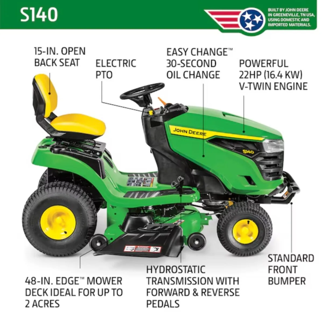 John Deere S140 48-Inch Riding Lawn Tractor – 22 HP V-Twin Hydrostatic Lawn Mower - Image 4