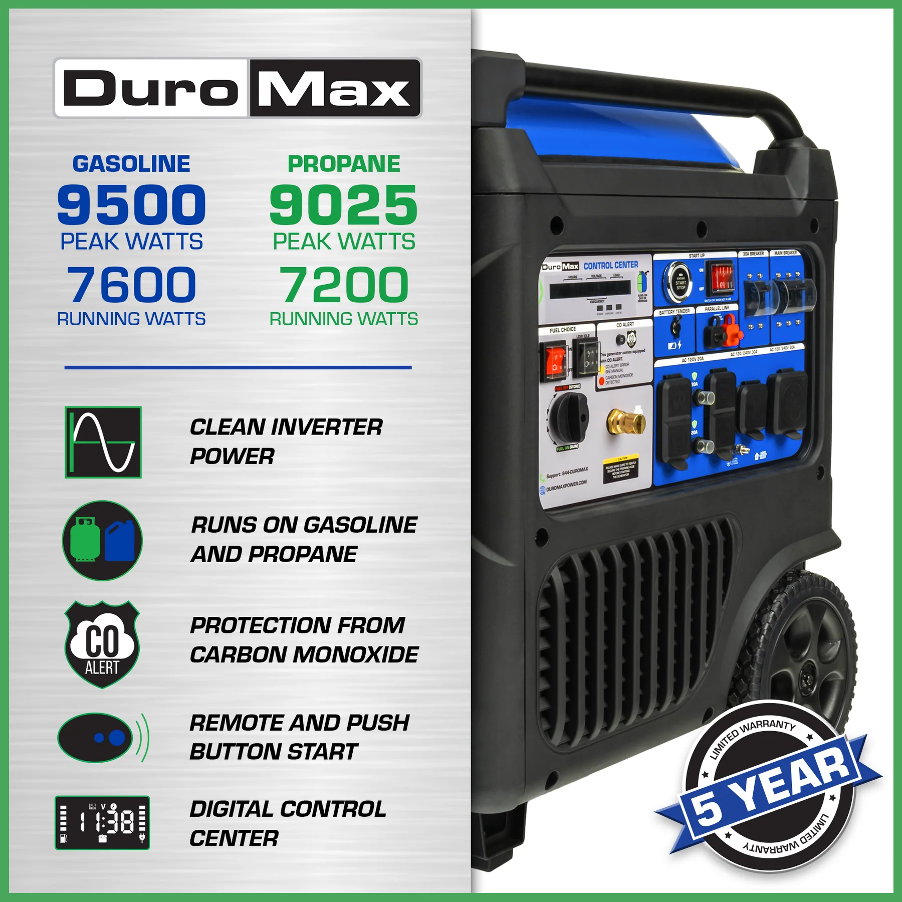 DuroMax 9,500 Watt Portable Dual Fuel Inverter Generator – Quiet, Low THD - Image 15