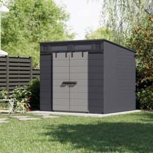 Suncast Modernist® 8 ft. x 7 ft. Dual Barn Door Storage Shed – Contemporary Resin Outdoor Storage Solution