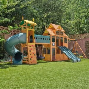 Kids KidKraft Bear Cave Lodge Swing Set Playset – Premium Wooden Outdoor Playground System