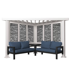 Backyard Discovery Ridgedale Traditional Pergola with Built-In Conversation Seating – Steel Cabana Corner Outdoor Structure
